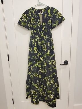Anthropologie Somerset Dress in Green Floral, size XXS